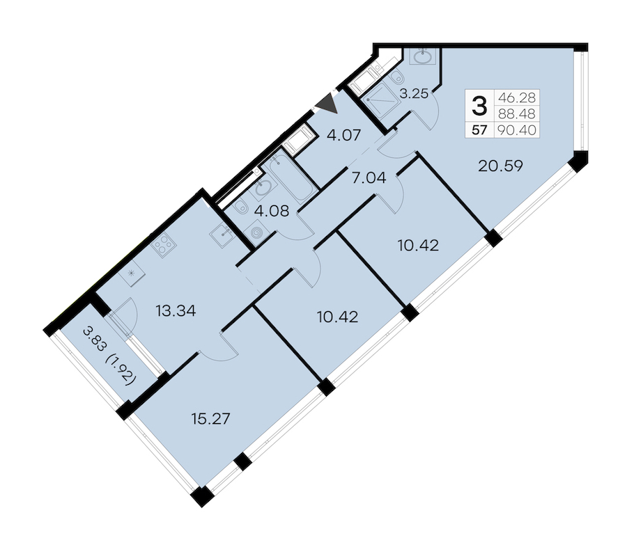 4-комнатная квартира 90.4 м², 17/19 эт., ЖК «GloraX Aura Vasileostrovsky»